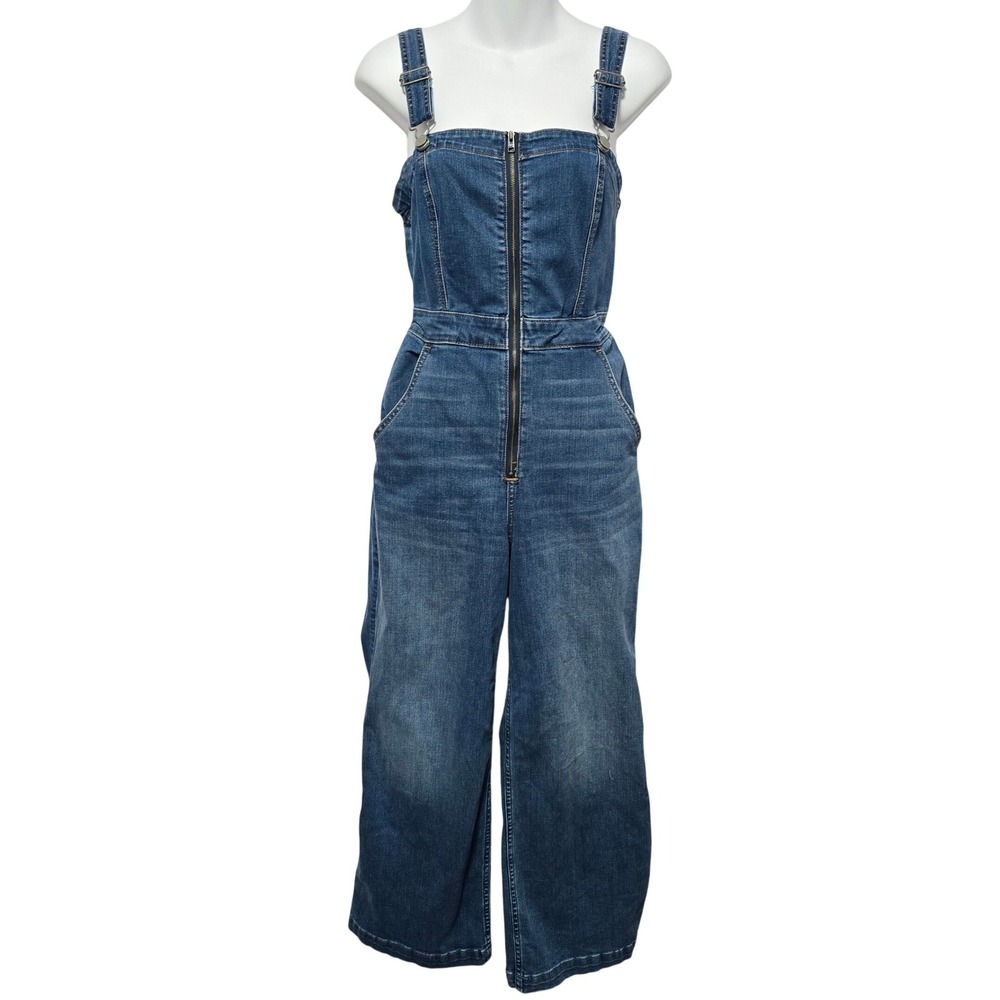 Hollister Front Full Zip Denim Wide Leg‎ Bib Overalls Pantsuit Cottage Garden S